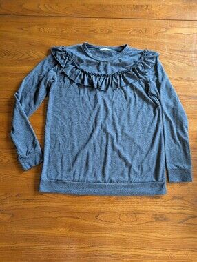 Twenty Ten Navy Blue V-Neck Lace Trim Blouse Size M